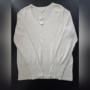 LOFT Cream V-Neck Sweater